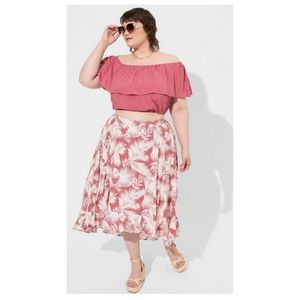 Midi Challis Off Shoulder Hi-Low Skirt Set